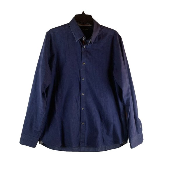Ted Baker Shirt Men's 5 Purple Blue Cotton Stretch Collared Classic‎ Button-Up - Picture 1 of 9